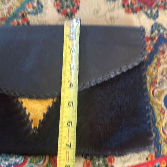 NICOLE MILLER black pony hair clutch with gold triangle leather - Picture 9 of 9